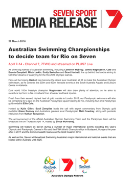 Australian Swimming Championships to Decide Team F