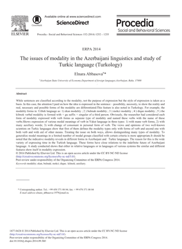 The Issues of Modality in the Azerbaijani Linguistics and Study of Turkic Language (Turkology)