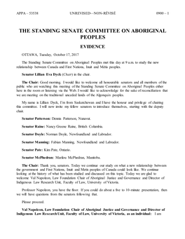 The Standing Senate Committee on Aboriginal Peoples Evidence