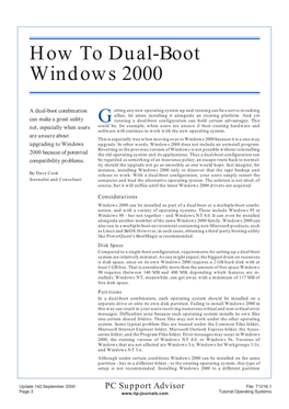 142:September 2000 PC Support Advisor File: T1216.1 Page 3 Tutorial:Operating Systems How to Dual-Boot Windows 2000