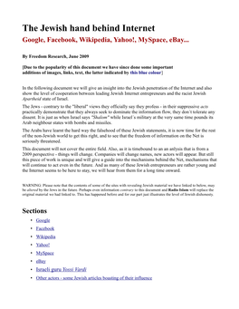 The Jewish Hand Behind Internet Google, Facebook, Wikipedia, Yahoo!, Myspace, Ebay