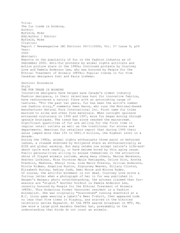 The Fur Trade Is Booming. Author: Byfield, Mike Add.Author / Editor: Byfield, Mike Citation: Report / Newsmagazine (BC Edition) 09/11/2000, Vol