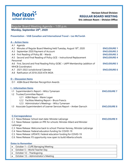 200928 Board Meeting Agenda & Enclosures