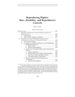 Race, Disability, and Reproductive Controls