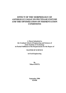 Effect of the Morphology of Aspergillus Sojae on Pectinase Enzyme and the Optimization of Fermentation Conditions