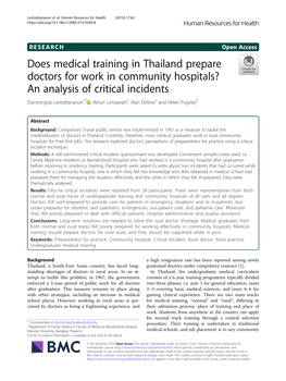 Does Medical Training in Thailand Prepare Doctors for Work In