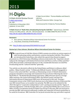 H-Diplo Article Review Forum on 