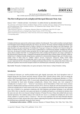 The First Well-Preserved Coelophysoid Theropod Dinosaur from Asia