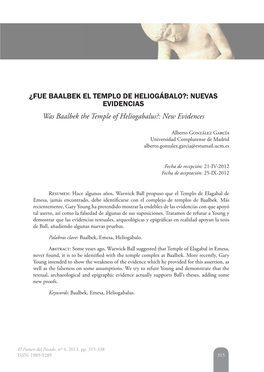 ¿FUE BAALBEK EL TEMPLO DE HELIOGÁBALO?: NUEVAS EVIDENCIAS Was Baalbek the Temple of Heliogabalus?: New Evidences