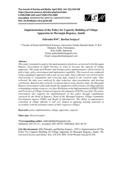 Implementation of the Policy for Capacity Building of Village Apparatus in Merangin Regency, Jambi