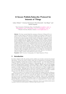 A Secure Publish/Subscribe Protocol for Internet of Things