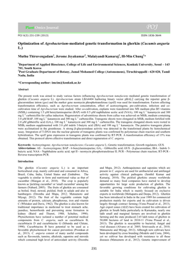 Optimization of Agrobacterium-Mediated Genetic Transformation in Gherkin (Cucumis Anguria L.)