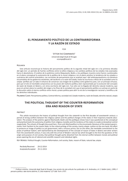 El Pensamiento Político De La Contrarreforma Y La Razón De Estado