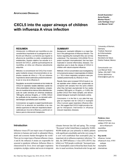 CXCL5 Into the Upper Airways of Children with Influenza a Virus