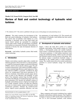 Review of Fluid and Control Technology of Hydraulic Wind Turbines