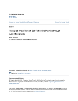 Therapist, Know Thyself: Self-Reflective Practice Through Autoethnography