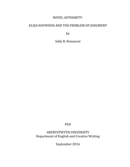 Novel Authority: Eliza Haywood and the Problem