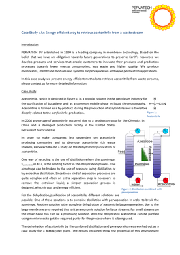 Case Study : an Energy Efficient Way to Retrieve Acetonitrile from a Waste Stream