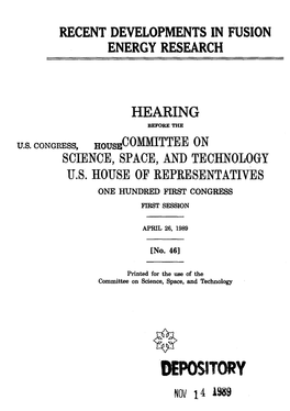 Recent Developments in Fusion Energy Research Hearing