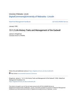 13.1.2 Life History Traits and Management of the Gadwall