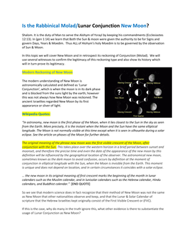 Is the Rabbinical Molad/Lunar Conjunction New Moon?