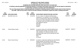 File Number Limerick City and County Council P L a N N I N G a P P L I C a T I O N S Planning Applications Granted from 25/09