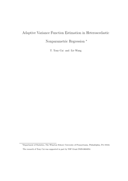 Adaptive Variance Function Estimation in Heteroscedastic