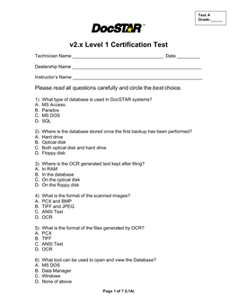 V2.X Level 1 Certification Test