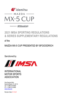 2021 IMSA SPORTING REGULATIONS and SSR MX-5