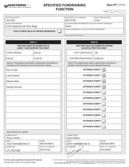 Specified Fundraising Function