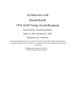 An Interview with Donald Knuth 1974 ACM Turing Award Recipient