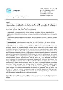 Nanoparticle-Based Delivery Platforms for Mrna Vaccine Development