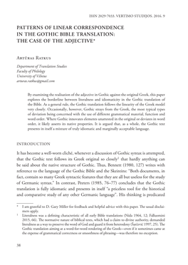 Patterns of Linear Correspondence in the Gothic Bible Translation: the Case of the Adjective*