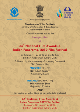 66 National Film Awards & Indian Panorama, 2019 Film Festival