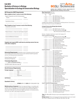 Fall 2019 Bachelor of Science in Biology Specialization in Ecology & Conservation Biology