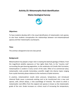 Metamorphic Rock Identification Maine Geological Survey