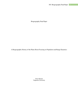 A Biogeographic History of the Plains Bison Focusing on Population and Range Dynamics