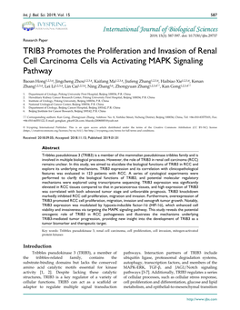 TRIB3 Promotes the Proliferation and Invasion of Renal Cell Carcinoma