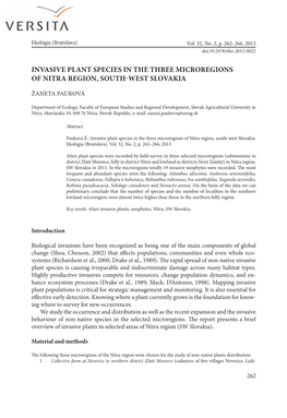 Invasive Plant Species in the Three Microregions of Nitra Region, South-West Slovakia