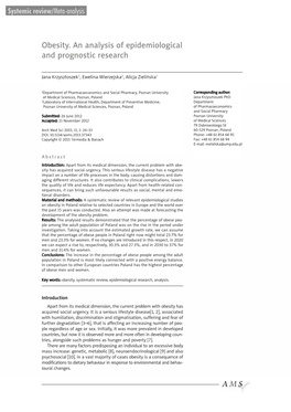 Obesity. an Analysis of Epidemiological and Prognostic Research