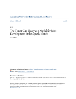 The Timor Gap Treaty As a Model for Joint Development in the Spratly Islands