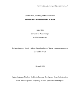 Constructions, Chunking, and Connectionism: the Emergence Of