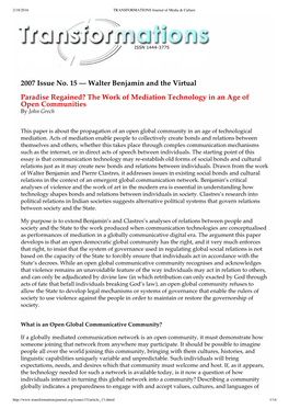 Paradise Regained? the Work of Mediation Technology in an Age of Open Communities by John Grech