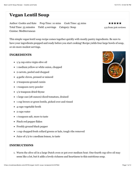 Best Lentil Soup Recipe - Cookie and Kate 12/17/17, 12�03�16 PM