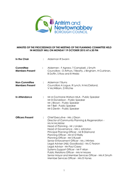 MINUTES of the PROCEEDINGS of the MEETING of the PLANNING COMMITTEE HELD in MOSSLEY MILL on MONDAY 19 OCTOBER 2015 at 6.30 PM In