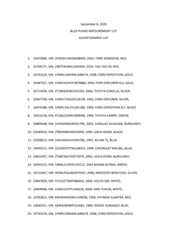 September 8, 2020 BLUE PLAINS IMPOUNDMENT LOT