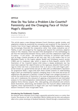 How Do You Solve a Problem Like Cosette? Femininity and the Changing Face of Victor Hugo’S Alouette