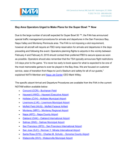 Special Traffic Management Procedures for Arrivals and Departures in the San Francisco Bay, Napa Valley and Monterey Peninsula Area