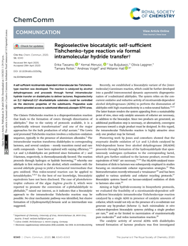 Regioselective Biocatalytic Self-Sufficient Tishchenko-Type