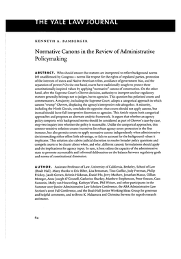 NORMATIVE CANONS in the REVIEW of ADMINISTRATIVE POLICYMAKING Politically Sensitive Questions Back to Congress